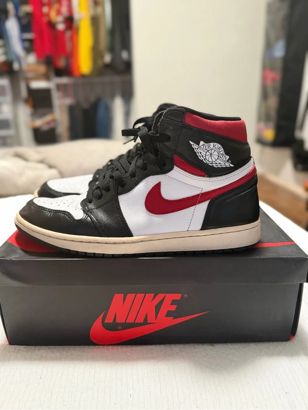 Jordan Black Gym Red  High-Top Sneakers in Black, White & Red 11 M